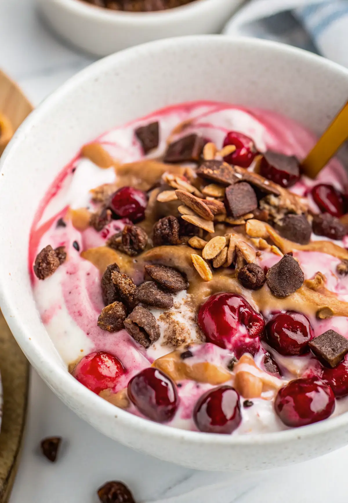 Chocolate Cherry Cheesecake Yogurt Bowl