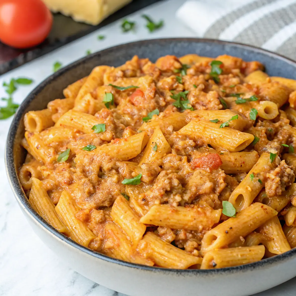 Creamy High Protein Beef Pasta