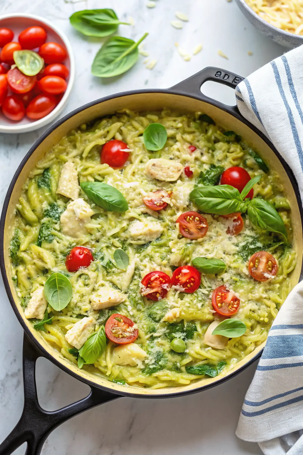 Creamy Pesto Chicken and Orzo Skillet image1