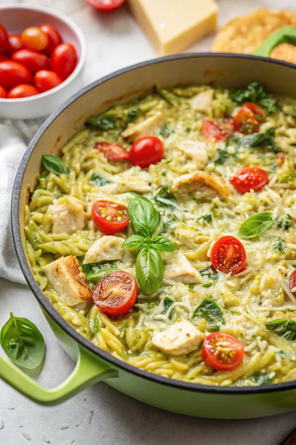Creamy Pesto Chicken and Orzo Skillet